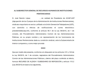 RECURSO ALZADA ORDEN DIRECCI&Oacute;N CP C&Oacute;RDOBA SOBRE REPOSOS Y BAJAS