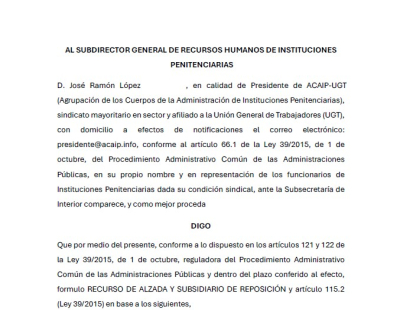 RECURSO ALZADA ORDEN DIRECCI&Oacute;N CP C&Oacute;RDOBA SOBRE REPOSOS Y BAJAS