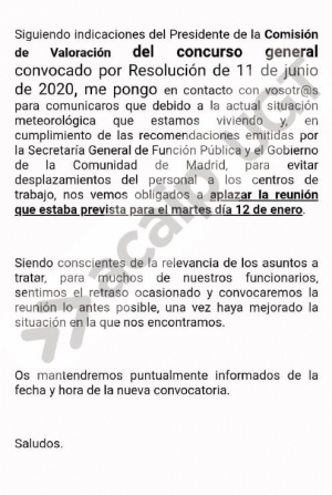 Se suspende reuni&oacute;n concurso traslados dia 12 de enero 2021