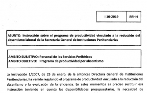 Instrucci&oacute;n 10/2019.- Productividad ligada al absentismo