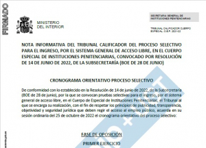 Nota informativa tribunal Acceso libre Cuerpo Especial OEP 2021-2022