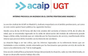 Un interno prende fuego a su celda en el CP Madrid 2