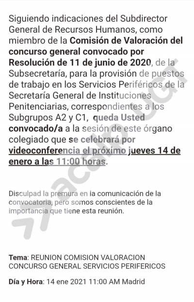 Convocada reuni&oacute;n concurso traslados 14 enero 2021