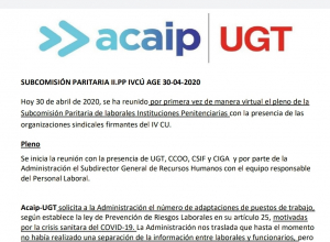 SUBCOMISI&Oacute;N PARITARIA II.PP IVC&Uacute; AGE 30-04-2020