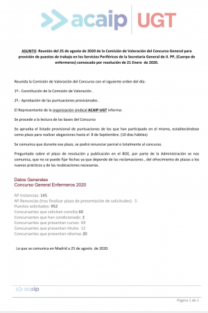 Comunicado comisi&oacute;n valoraci&oacute;n concurso enfermeros