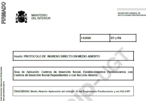 Instrucci&oacute;n 6/2020: Protocolo ingreso en medio abierto