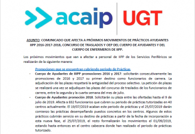 Movimientos funcionarios en pr&aacute;cticas, concurso de traslados....