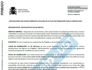 Convocatoria curso de Educaci&oacute;n Salud Mental de la SGIIPP