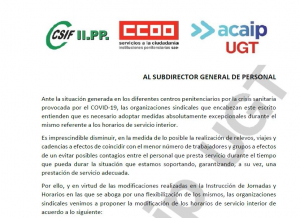 Modificaci&oacute;n horario de interior en los centros penitenciarios