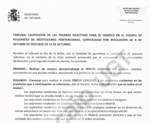 Realizaci&oacute;n pruebas m&eacute;dicas C. Ayudantes  (09/05/20)