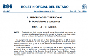 Convocatoria oposiciones Cuerpo Ayudantes OEP 2019