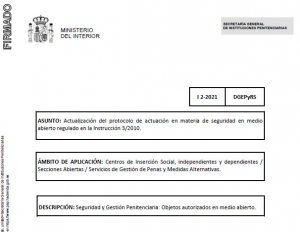 Instrucci&oacute;n 2/2021.- Seguridad en el medio abierto