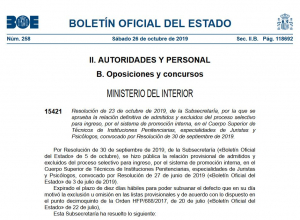 Listados definitivos Cuerpo Tecnicos de II.PP promoci&oacute;n interna
