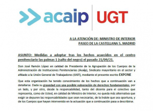 Acaip-Ugt solicita al Ministro del Interior el cese del Subdirector Seguridad Las Palmas I