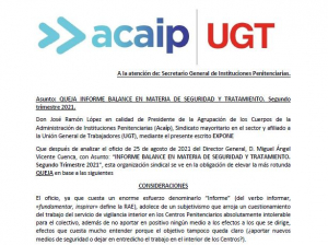QUEJA presentada ante informe balance de Seguridad y tratamiento (2&ordm; trimestre 2021)