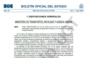 Resoluci&oacute;n Boe hospedaje para serviciones esenciales