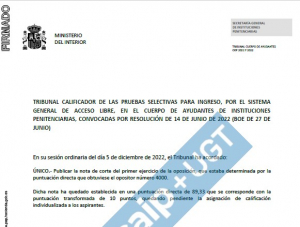 Nota corte primer examen al C. Ayudantes OEP 2021-2022