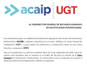 Propuesta de Acaip de asuntos a tratar en la mesa delegada