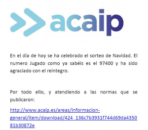 Loteria Acaip agraciada con reintegro