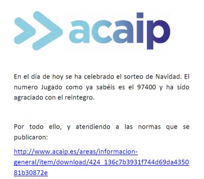 Loteria Acaip agraciada con reintegro