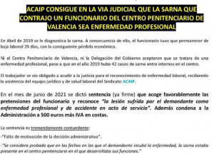 Sentencia reconocimiendo la sarna como enfermedad profesional