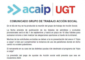 Comunicado grupo de trabajo de Acci&oacute;n social