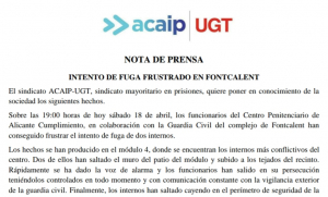 Intento de fuga frustrado en el CP de Fontcalent