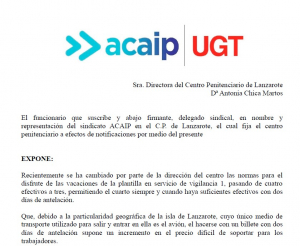 Queja presentada a la directora C.P Tahiche por las nuevas normas disfrute vacaciones