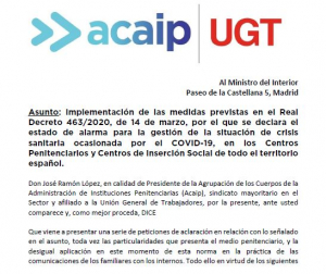 Escrito al ministro del interior solicitando implementaci&oacute;n de medidas ante coronavirus