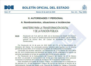Publicaci&oacute;n BOE nombramiento carrera C. Ayudante OEP 2011-2022