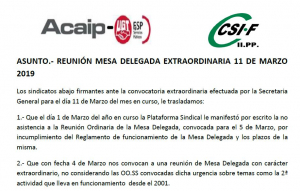 Acaip-Ugt y Csif no asistiran a la reuni&oacute;n convocada del dia 11 de marzo