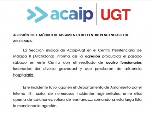 Cuatros funcionarios lesionados en C.P M&aacute;laga II