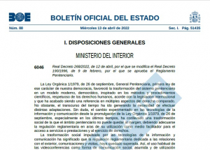 Modificaci&oacute;n RD 190/1996 por el que se aprueba el reglamento penitenciario