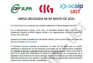 Comunicado reuni&oacute;n mesa delegada IIPP (06/05/21)