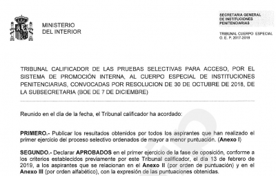 Convocatoria segunda prueba al Cuerpo Especial