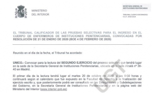 Convocatoria lectura segundo ejercicio enfermer@s IIPP