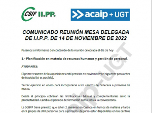 Comunicado reuni&oacute;n mesa delegada II.PP (14/11/22)