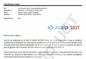 ACAIP-UGT envia email de QUEJA al Sub. Gral de RRHH