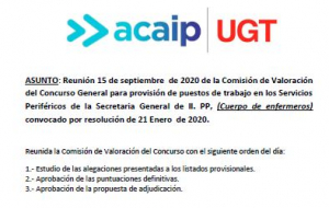 Comunicado reuni&oacute;n valoraci&oacute;n concurso enfermeros (15/09/20)
