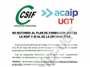 NO rotundo al Plan de Formaci&oacute;n de la SGIIPP para el a&ntilde;o 2021