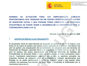 Normas actuaci&oacute;n en Instituciones Penitenciarias frente al coronavirus (14/07/20)