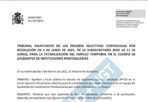 Acuerdo tribunal proceso consolidaci&oacute;n Cuerpo de Ayudantes