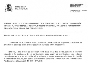 Puntuaciones de meritos obtenidos Cuerpo Especial de II.PP
