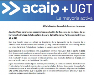 ACAIP+UGT solicita el cumplimiento de los plazos de toma posesi&oacute;n en el concurso de traslados