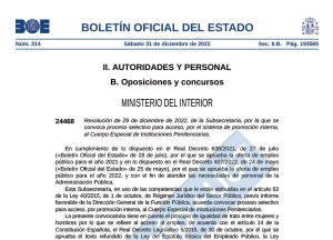 Convocatoria Cuerpo Especial promocion interna OEP 2021-2022