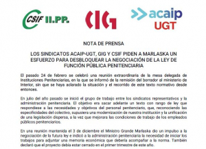 ACAIP-UGT, CSIF y CIG solicitan la intermediaci&oacute;n de Marlaska