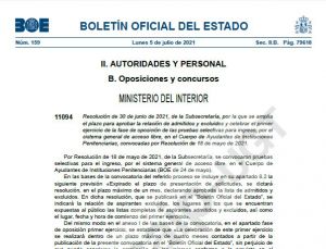 Ampliaci&oacute;n plazo admitidos/excluidos Cuerpo Ayudantes II.PP