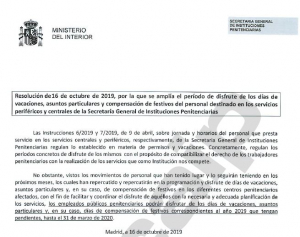 Resoluci&oacute;n disfrute dias del a&ntilde;o 2019