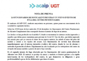 Funcionarios frustran intento fuga en C.P Fontcalent