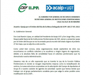 ACAIP+UGT presenta QUEJA ante orden del d&iacute;a Mesa delegada IIPP